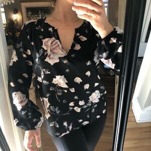 Joie Black Floral Silk Long Sleeves Blouse Sz S